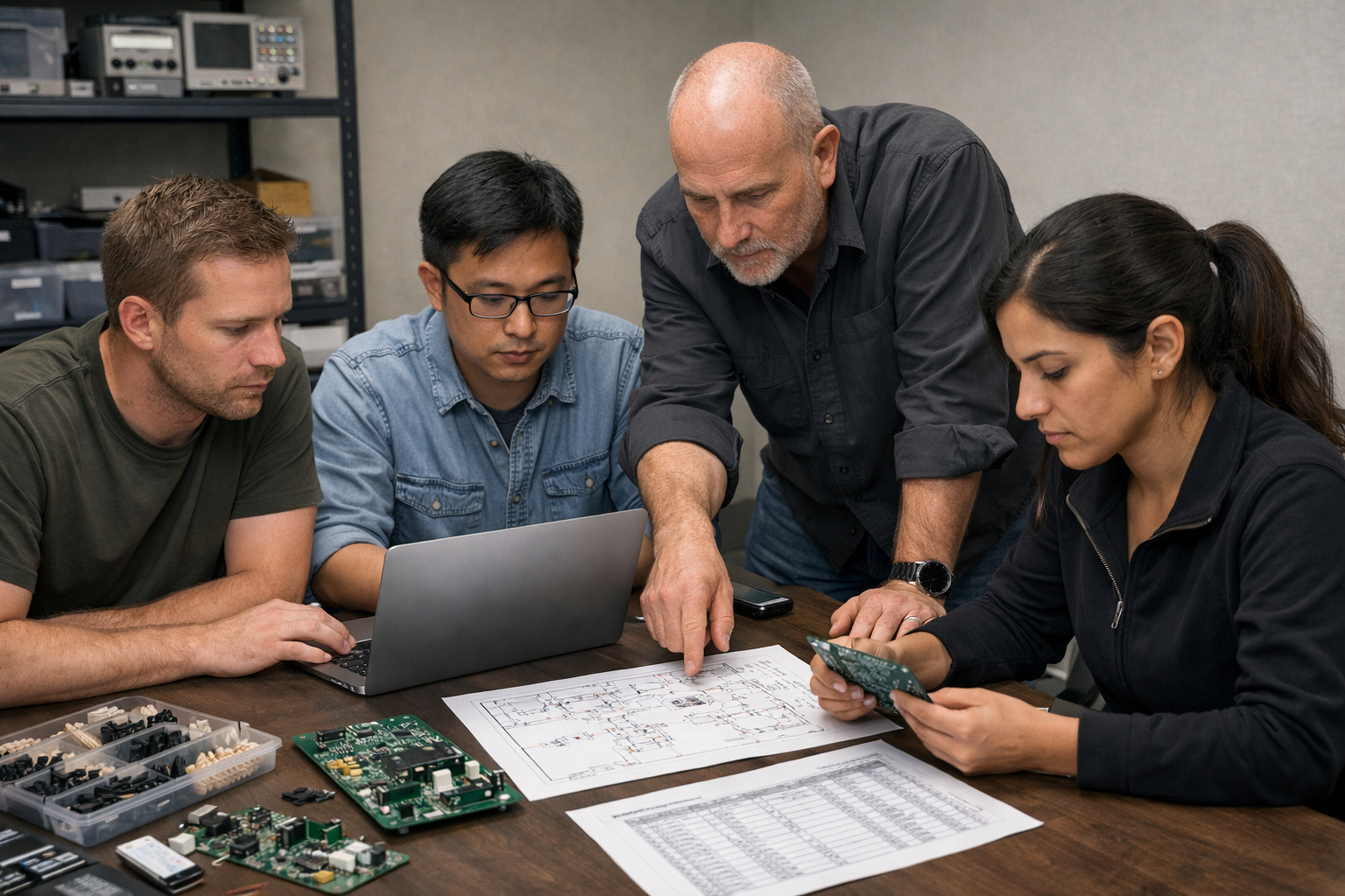 Hardware engineers reviewing component obsolescence and BOM risk